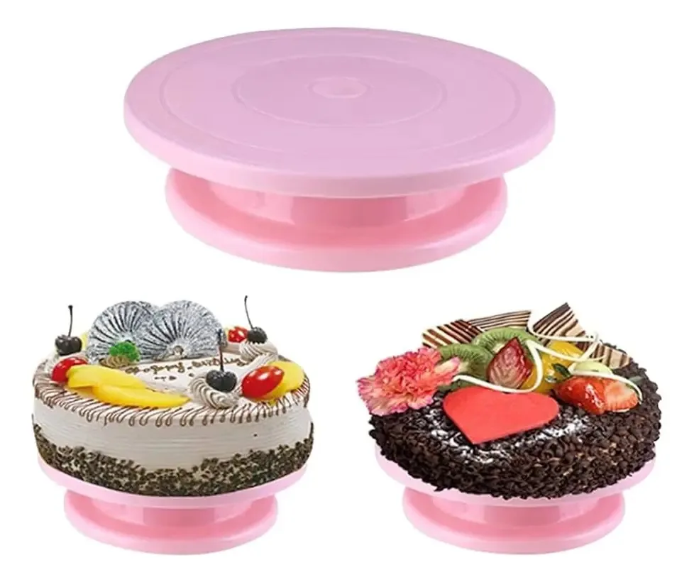 Bandeja de bolo giratória em pé para decorar pastelaria com pé rosa