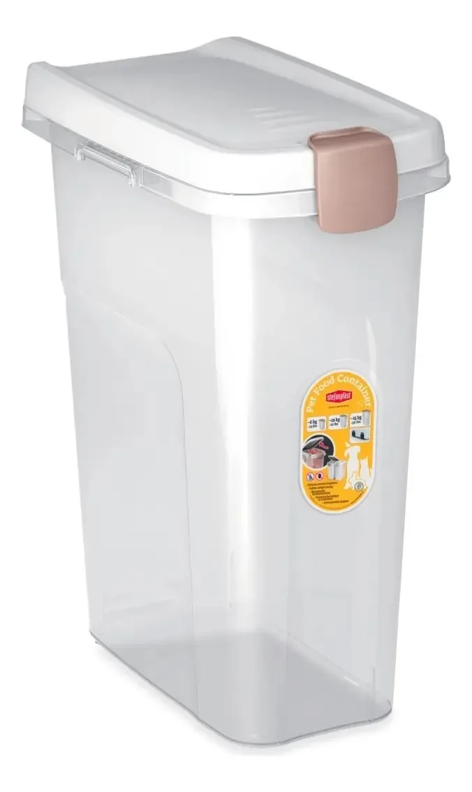 Recipiente de comida para cães e gatos com rodas 40l 15kg Xl branco/transparente