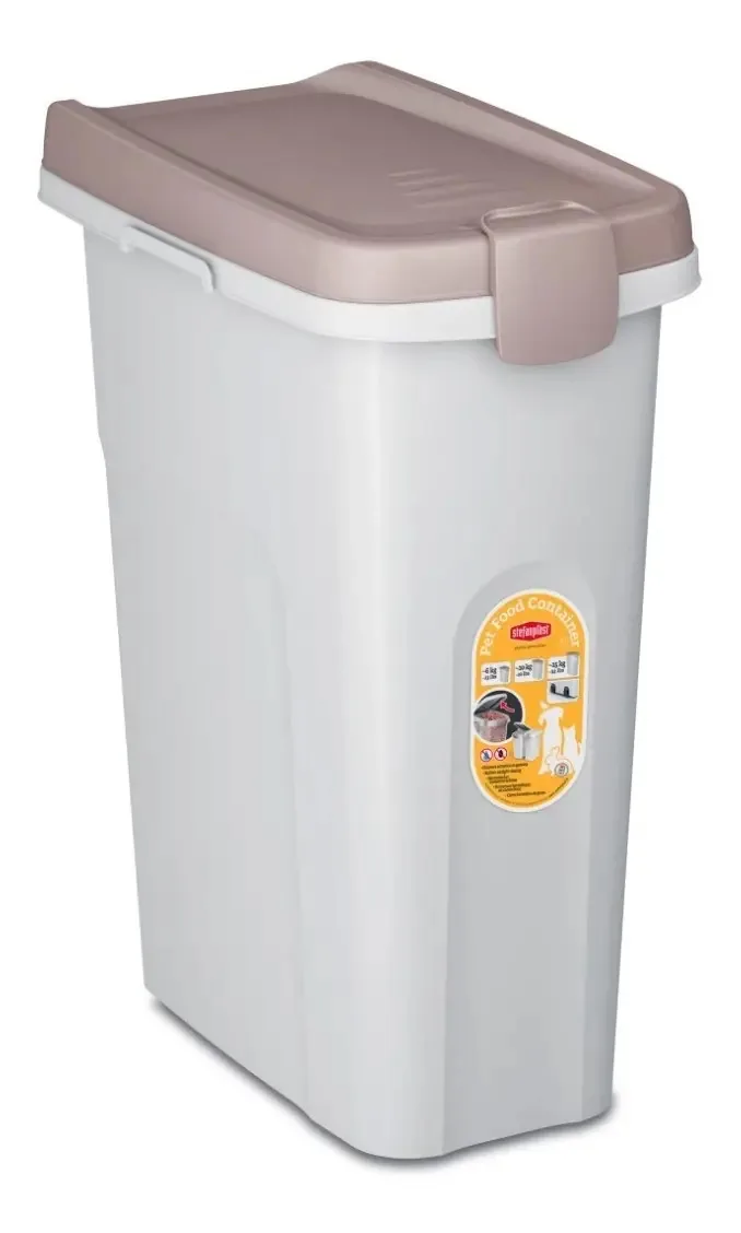 Recipiente de comida para cães e gatos com rodas 40l 15kg Xl branco/bege
