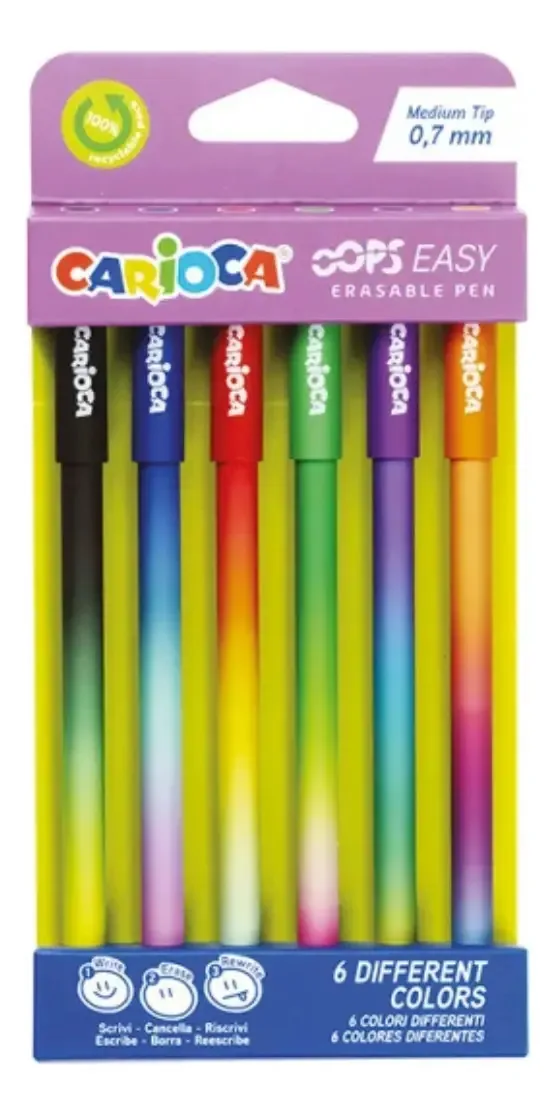 Pacote X6 canetas coloridas apagáveis - Carioca Outdoor Ink