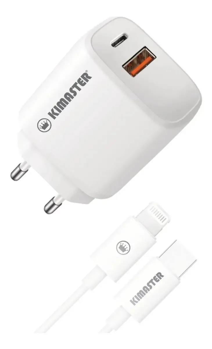 Carregador De Parede Turbo 18W Kimaster KT652 Com Cabo Tipo-C Branco