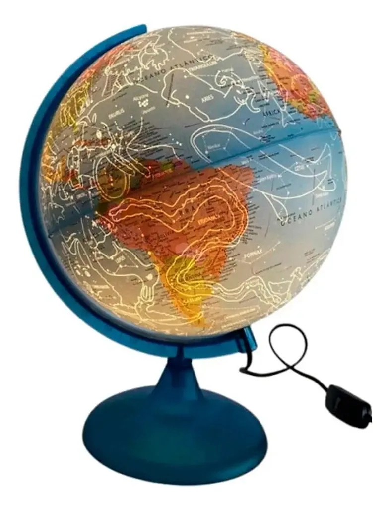 Globo Terrestre Iluminado Tecnodidattica 25cm Mesa Mapa Físico Azul
