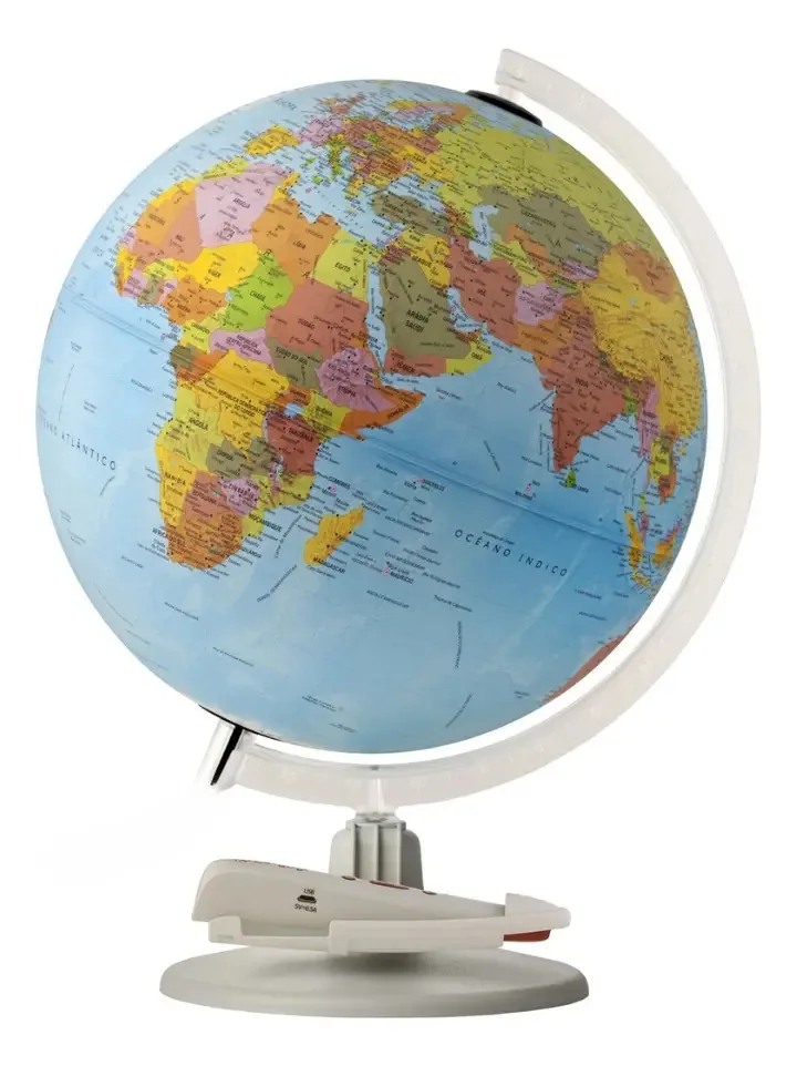 Globo terrestre de 30 cm com luz LED Parlomondo 6 idiomas Base White Sky Globe