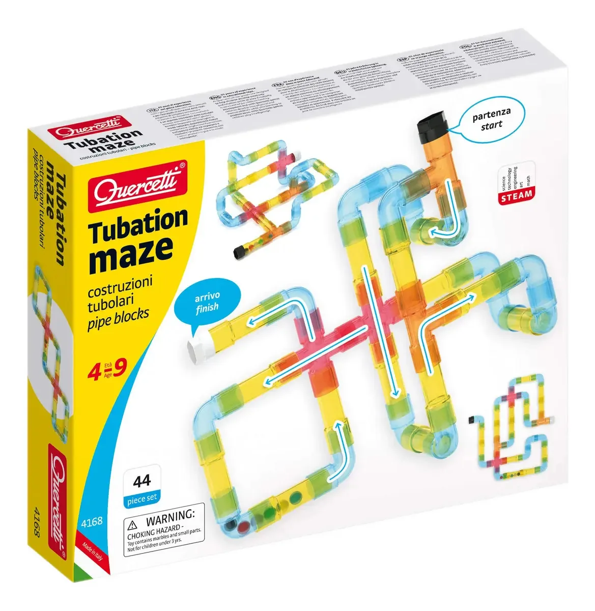 Quercetti Tubing Labyrinth — conjunto de 44 peças para construir labirintos para resolver com bolinhas coloridas, brinquedo desafiador para crianças a partir dos 4 anos, multicolorido