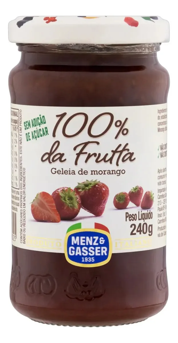 Geleia 100% Fruta Morango Menz & Gasser Vidro 240g