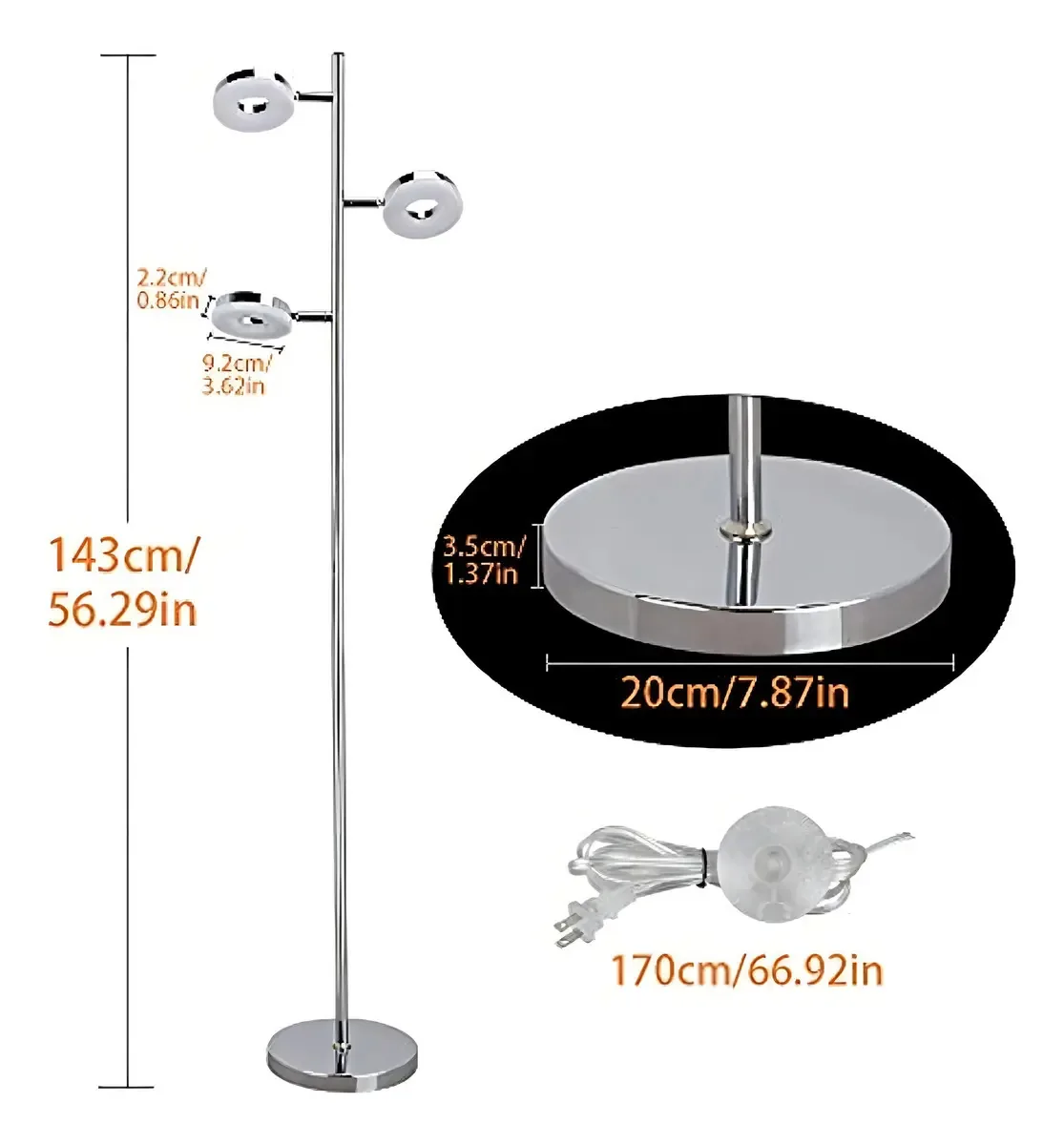 Luminária de chão LED Dllt de 3 luzes, luminária de chão P moderna