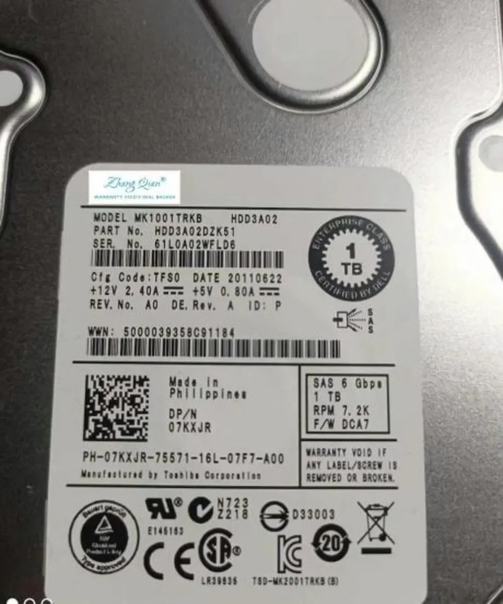 Ythythyth Para 07kxjr 1tb 7.2k 3.5 6g R710 510 Servidor