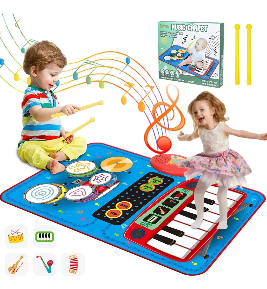 Brinquedo musical de piano e tapete de tambor para crianças 70x45cm