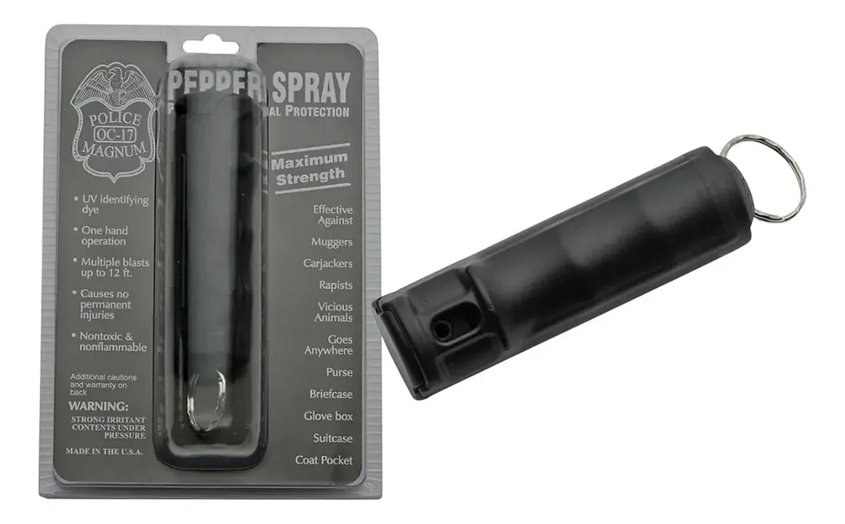 Spray de gás de pimenta de 0,5 onças com tampa, chaveiro, cor de defesa pessoal, preto