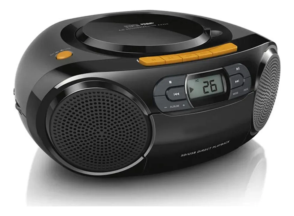 Leitor de CD Boombox, gravador de cassetes, com rádio AM/FM, entrada auxiliar de 3,5 mm, entrada para fone de ouvido, display LED