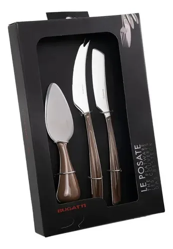 Kit 3 Peças Queijo Faca Espátula Petisco Tabaco Luxo Bugatti