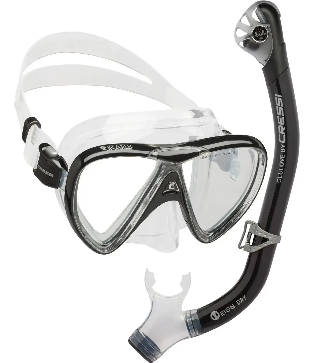 Combinação seca Cressi Ikarus e Orion para mergulho com snorkel e mergulho, cor preta