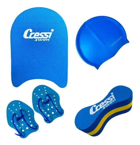 Kit Natação Cressi Cetus Prancha Palmar Pullbouy Touca Cor Azul