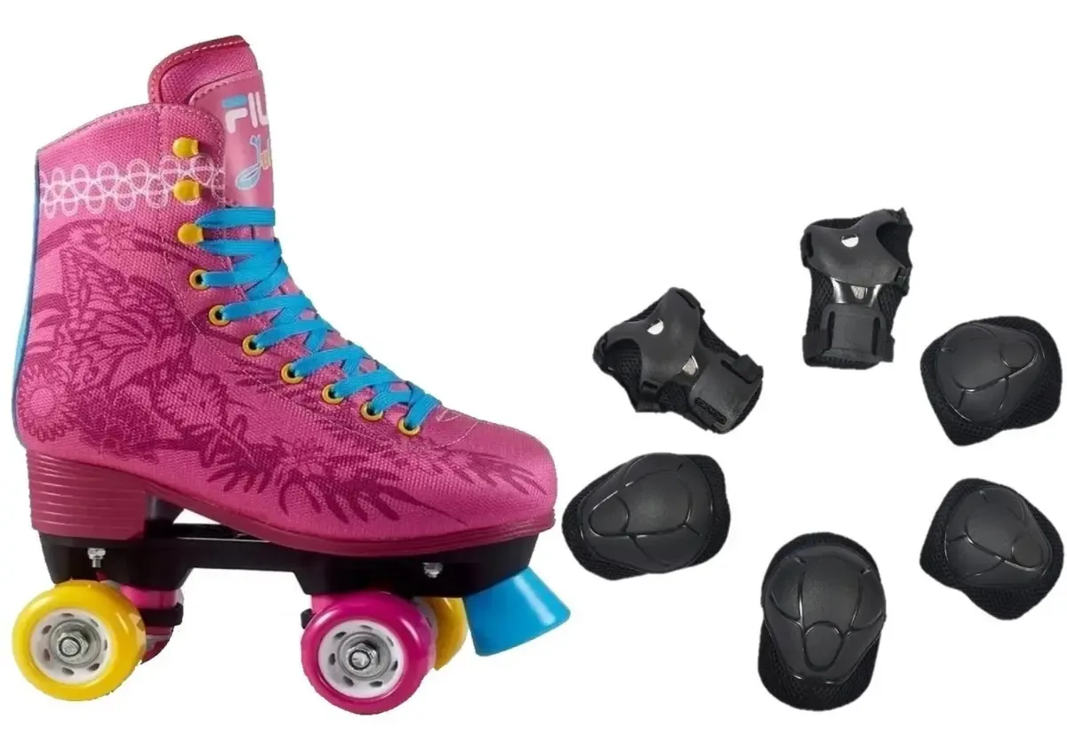Patins Infantil Quad 4 Rodas Fila Juliet + Kit De Proteção Cor Rosa Tamanho Dos Patins 35