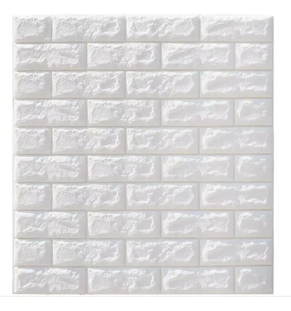 Pacote: 20 papéis de parede autoadesivos laminados, tijolo decorativo 3D, 70 x 77 cm, tijolo de cor branca