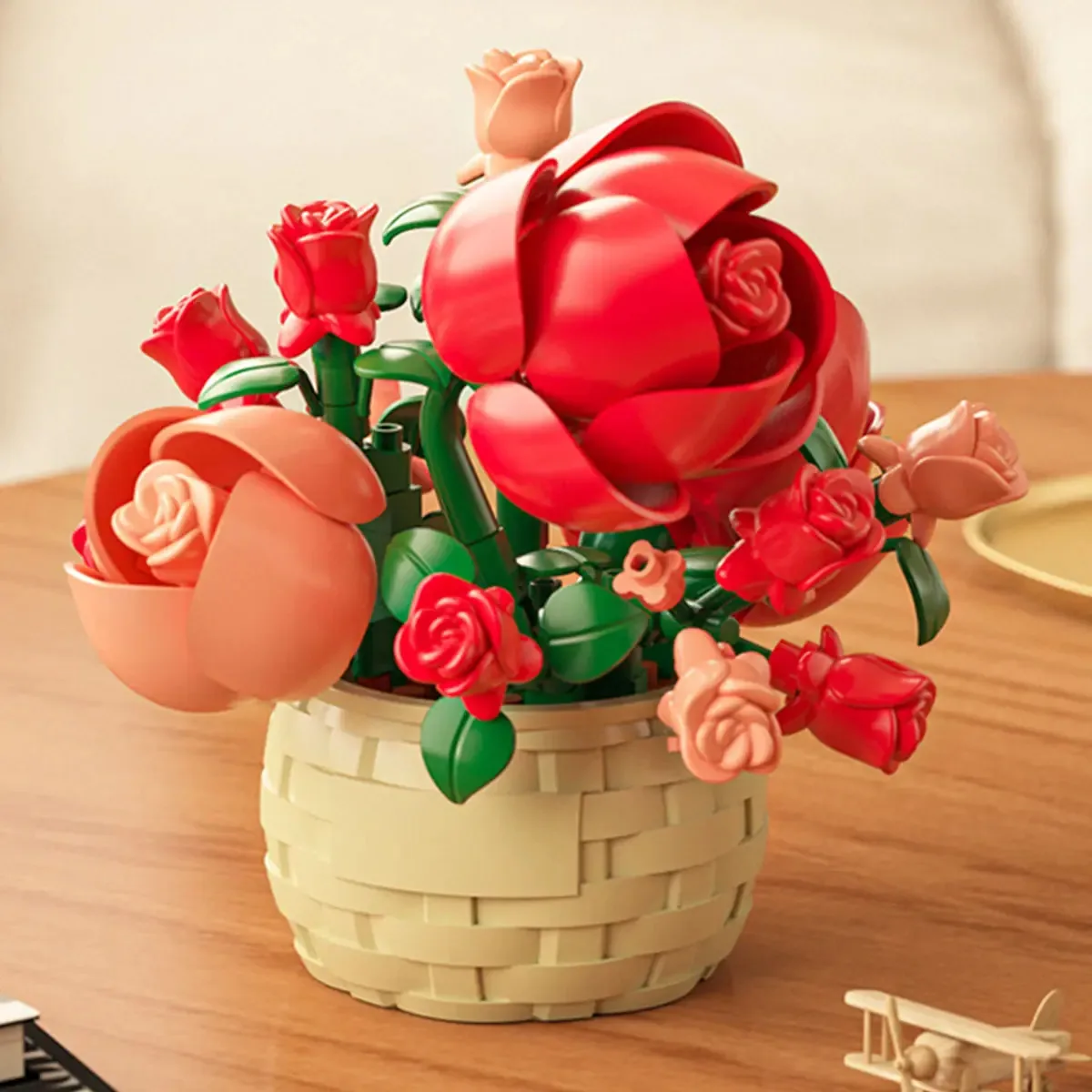 Blocos de construção de brinquedos Red Flower Basket