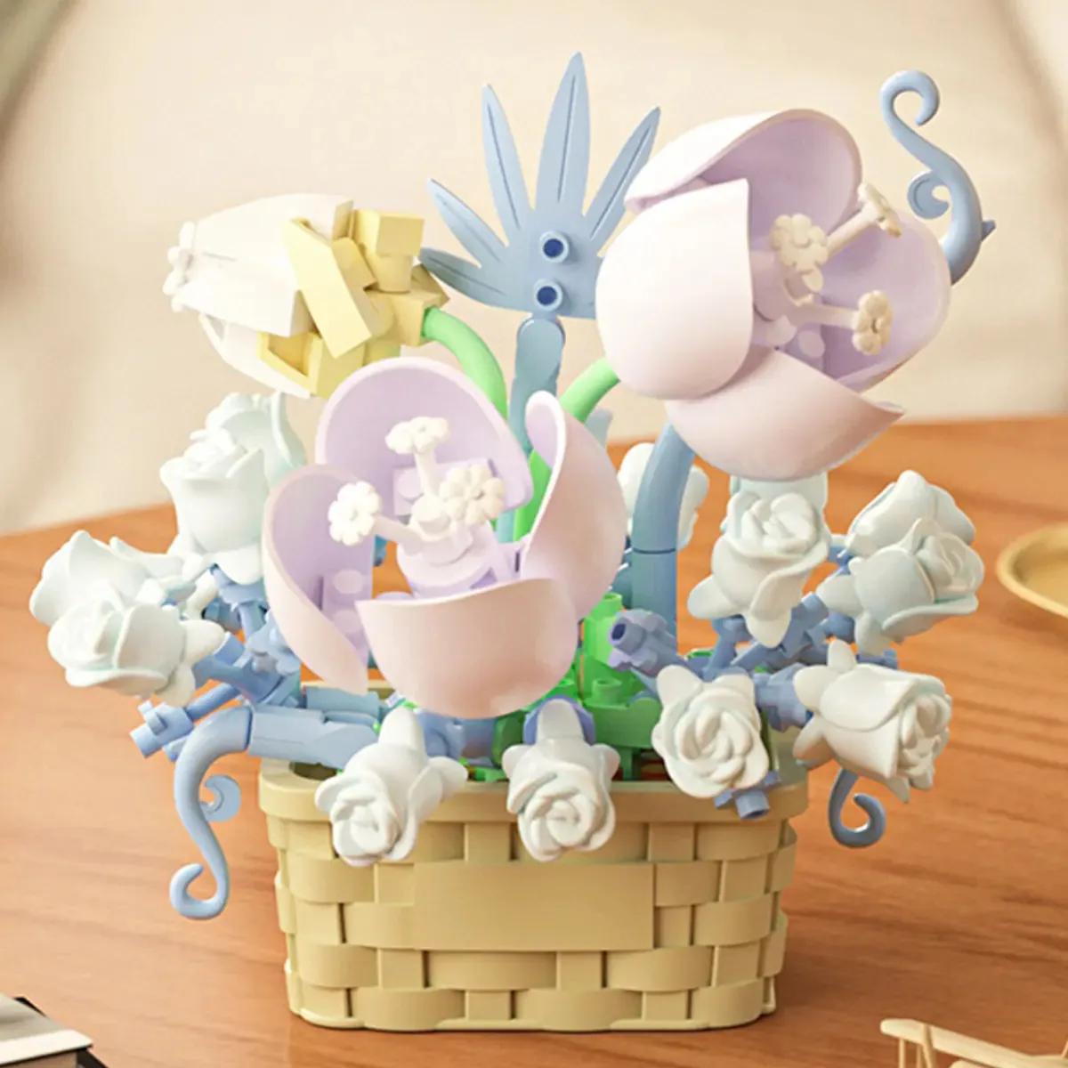Blocos de construção de brinquedos Blue Flower Basket