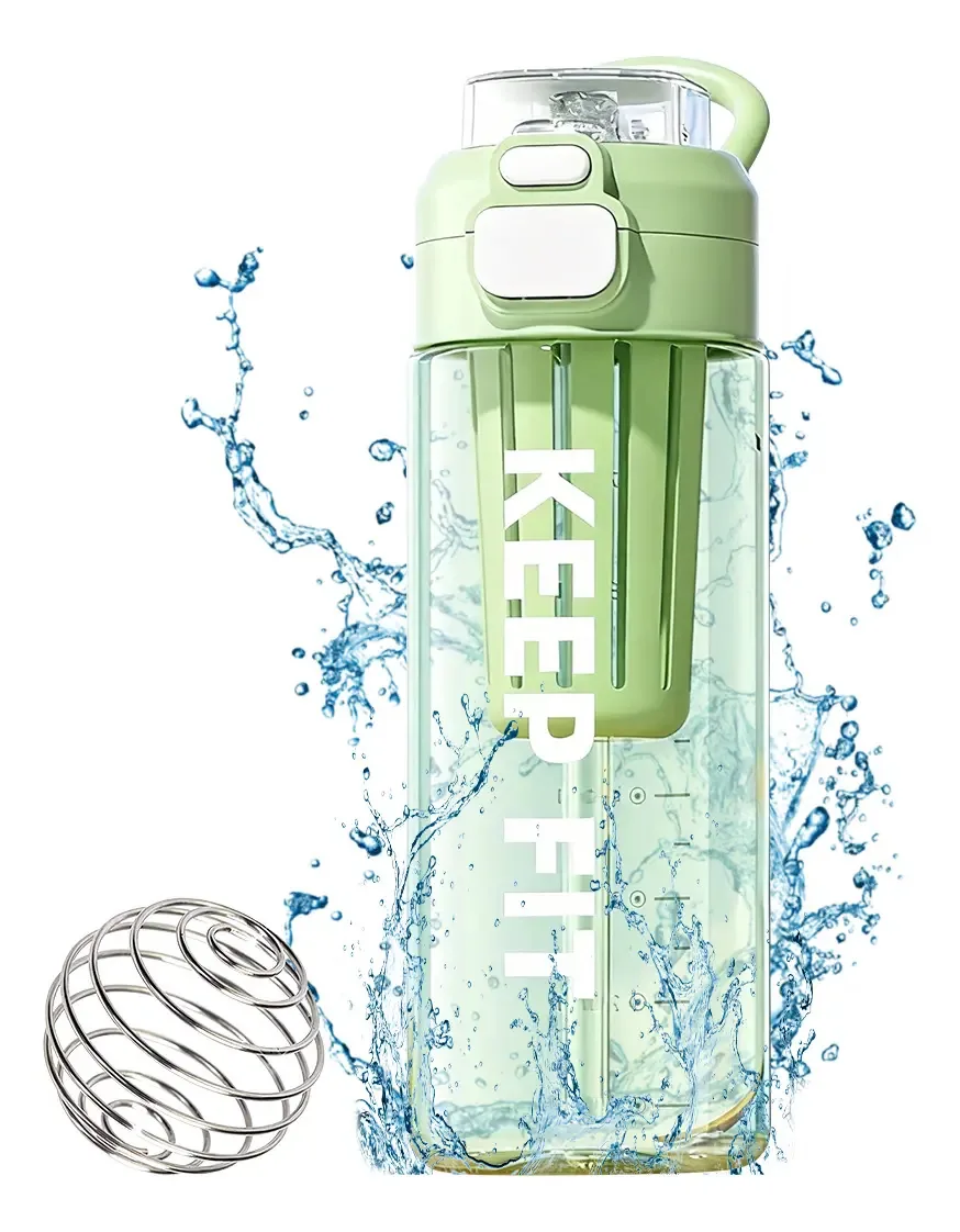 Misturador de proteínas Sports Gym com filtro, caixa de tela, 750 ml, caminhada, montanhismo, escritório, fitness, cor verde