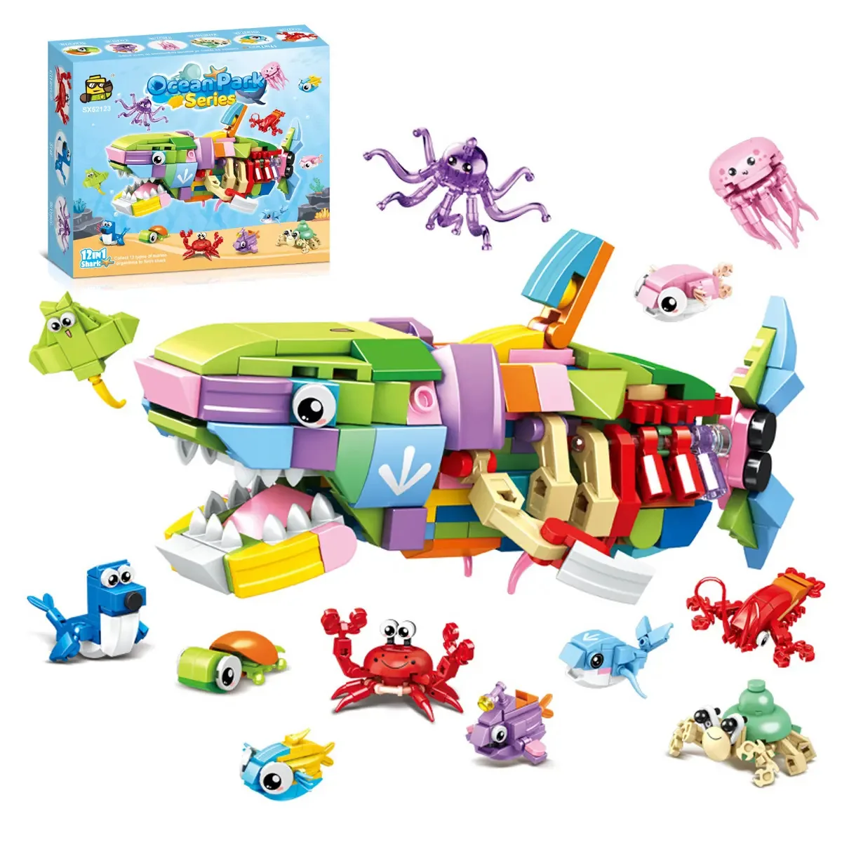 Brinquedos Animal Block: 12 estilos, presentes de brinquedo — Combined Shark