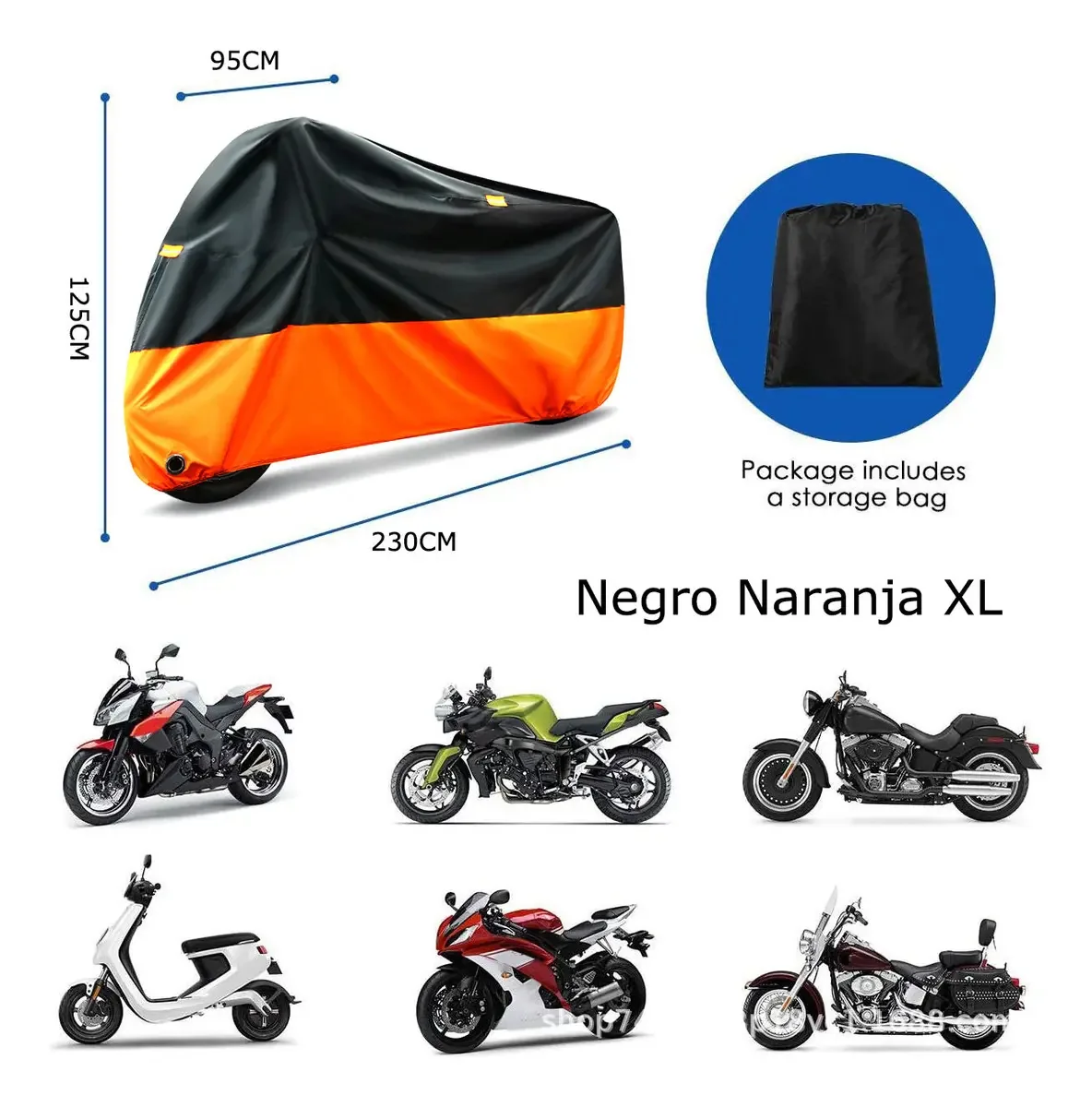 Capa impermeável para motocicleta, chuva grossa/UV/poeira, tamanho Xl
