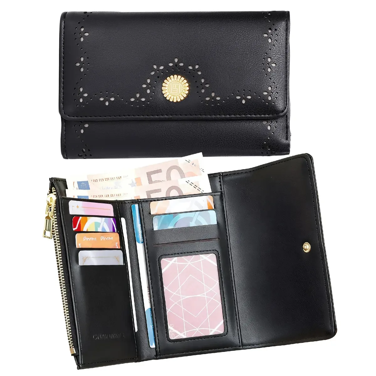 Bolsa feminina com proteção RFID Carteiras femininas Xiuhte Carteiras femininas Bolsa feminina preta