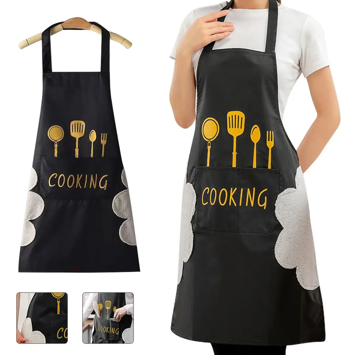 Aventais para chef ou cozinha Aventais de cozinha com toalha de mão preta