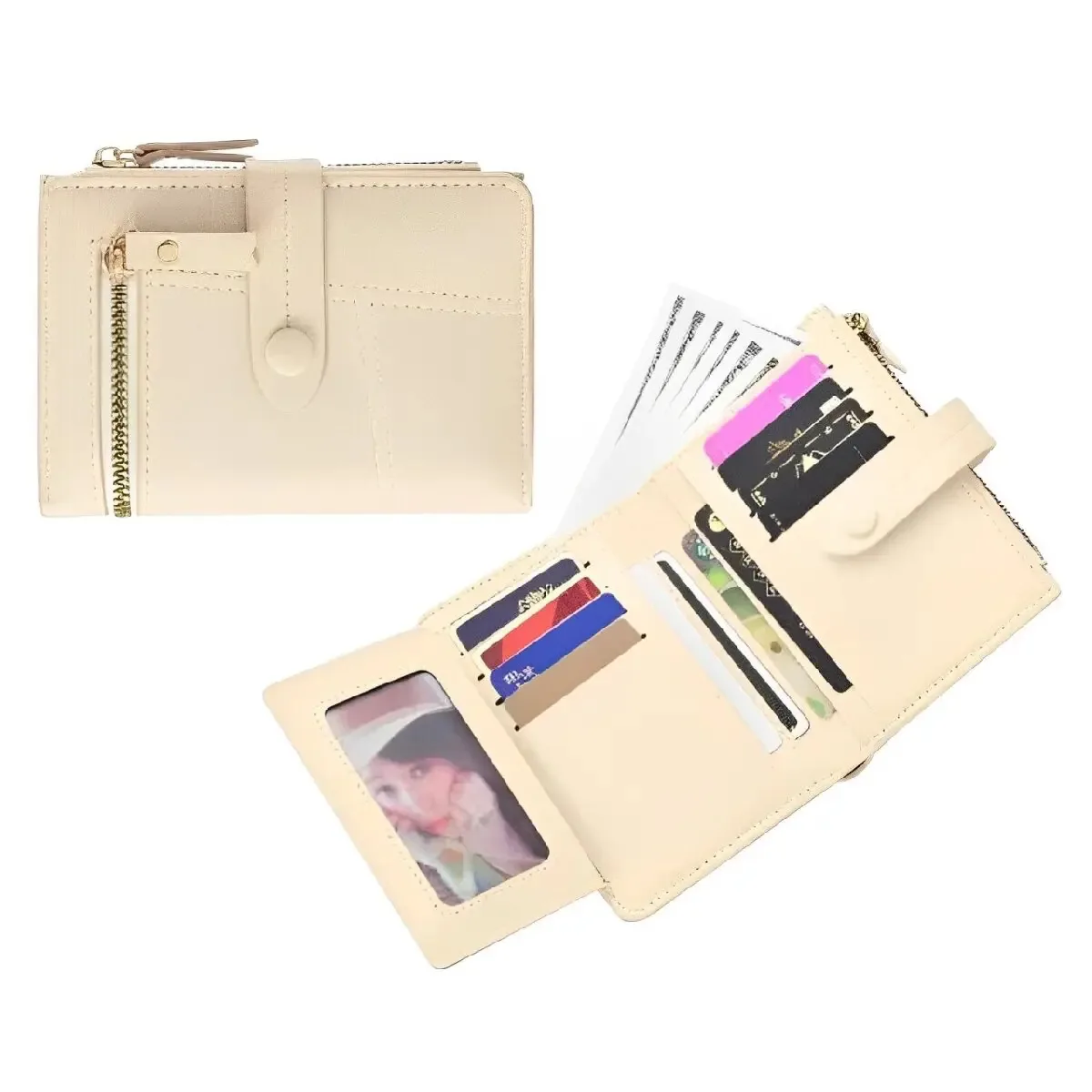 Bolsas femininas, carteiras, carteira feminina, creme feminino com botão de pressão