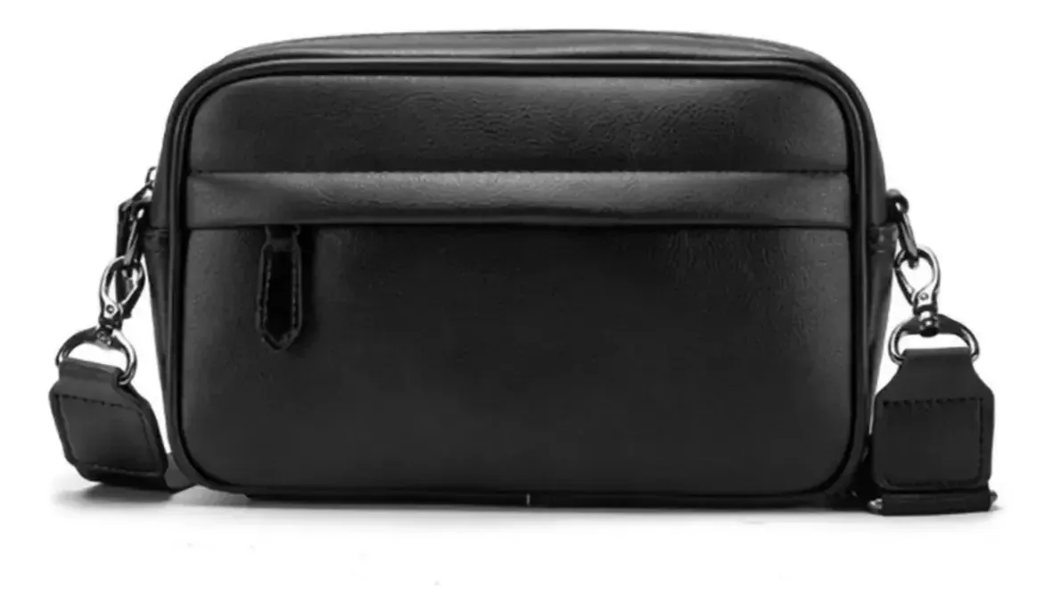 Bolsa de ombro de couro masculina Bolsa de ombro preta