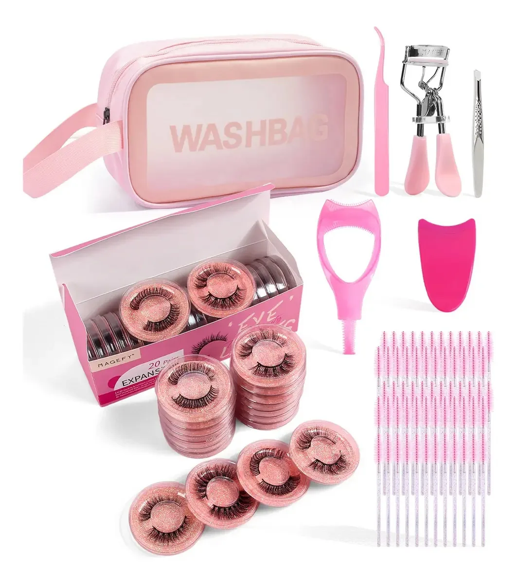 20 Pares Blister Extensões De Cílios 3d + Kit Maquiagem Cor Estilo 2