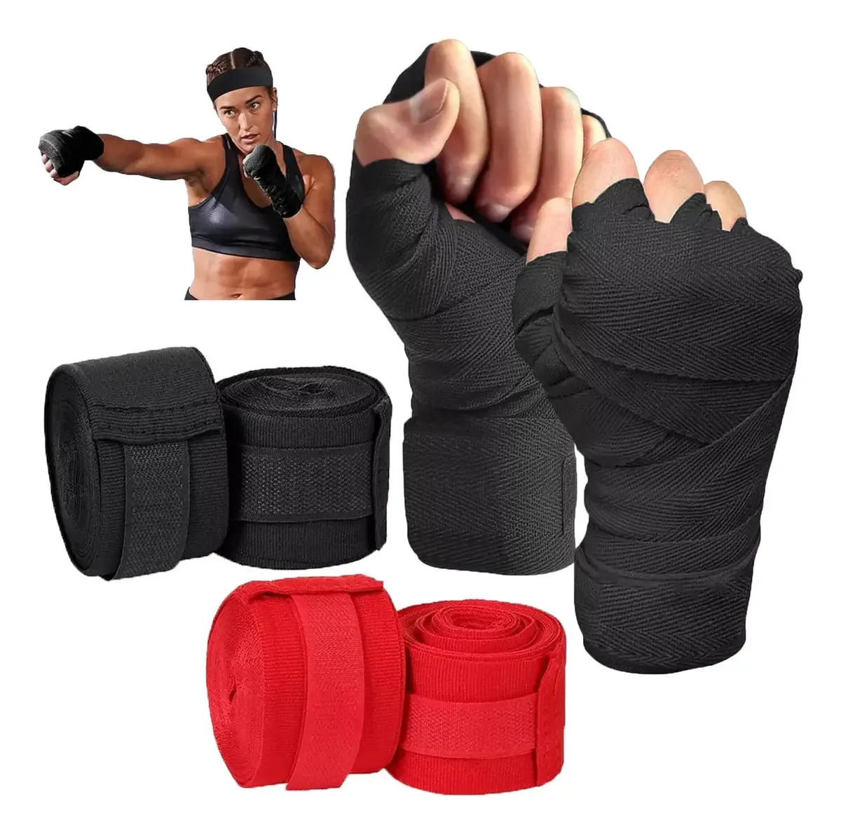 Gitifo® G10258-4p 4 peças de bandagens esportivas elásticas de boxe Bandagem elástica adesiva Bandagens elásticas de Mma Muay Thai de 5 m