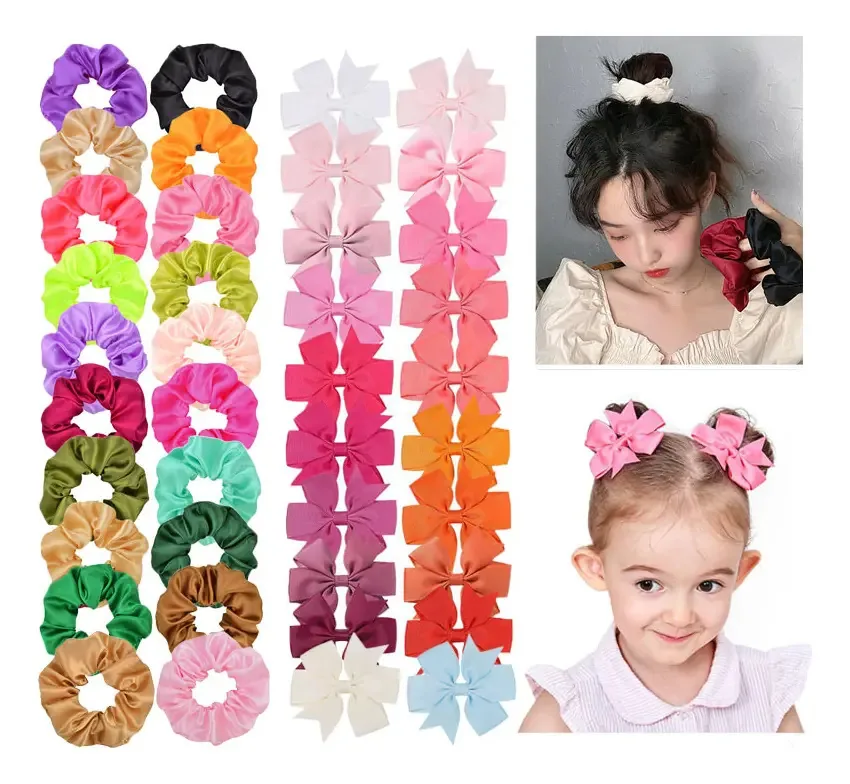 O kit Vmimv®, 40 unidades, contém 20 peças de laços de cabelo elásticos e 20 unidades de broches, gravatas, laços de cabelo