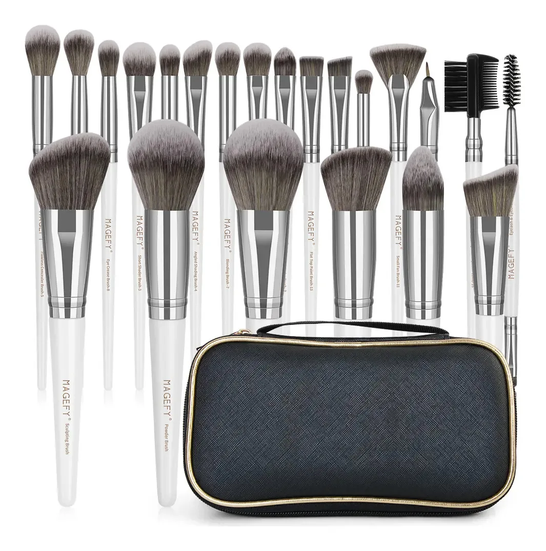 Conjunto de 22 pincéis de maquiagem profissionais com pincéis cosméticos, pincéis de maquiagem, conjunto de pincéis de cor branca