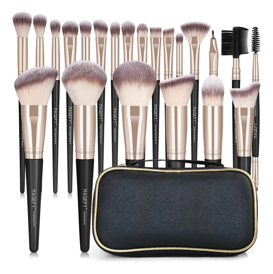 Conjunto de 22 pincéis de maquiagem profissionais com pincéis cosméticos, pincéis de maquiagem, cor do pincel, preto e ouro rosa, conjunto de pincéis de maquiagem profissionais