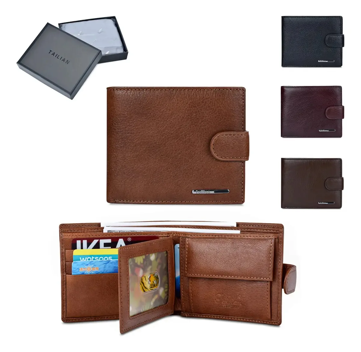 Carteiras Xiuhte para homens em couro genuíno, proteção RFID, estilo 2, marrom claro