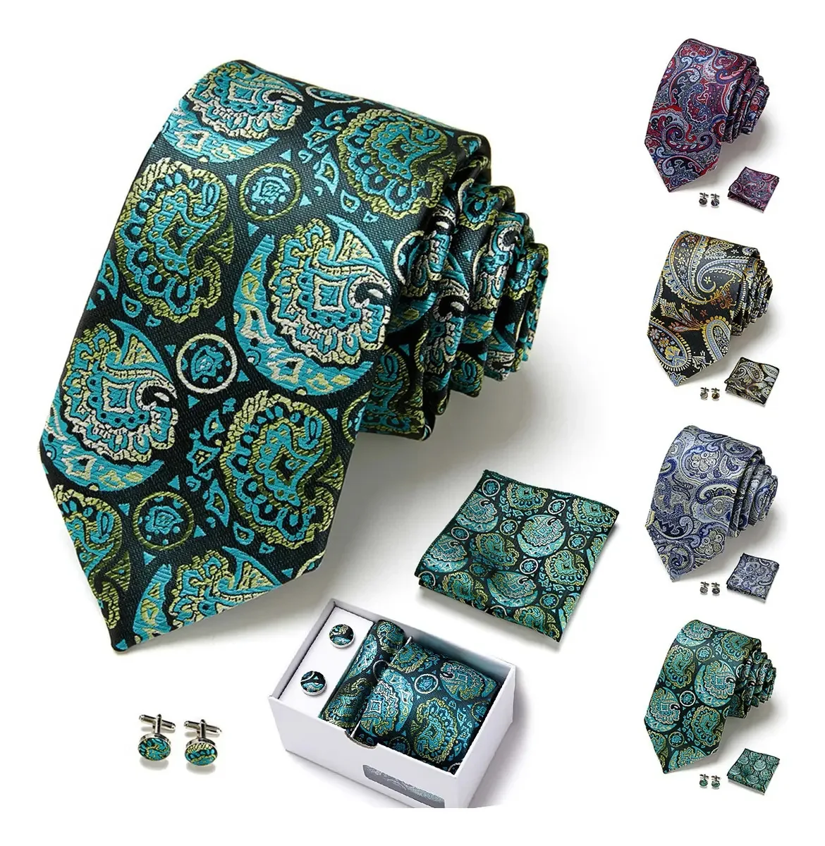 Conjunto de gravatas masculinas Gravata masculina com abotoaduras Color Box Sb185