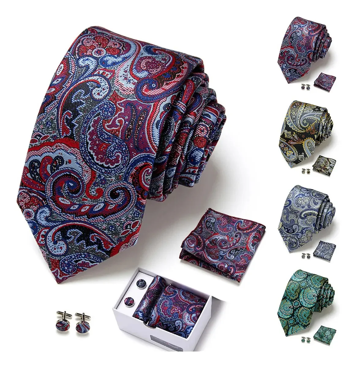 Conjunto de gravatas masculinas Gravata masculina com abotoaduras Color Box Sb190