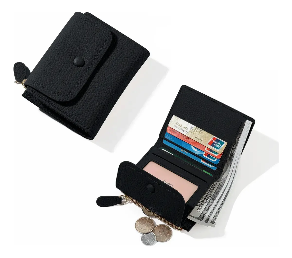 Carteiras femininas Carteiras femininas com porta-cartões, preto feminino, padrão de lichia, preto