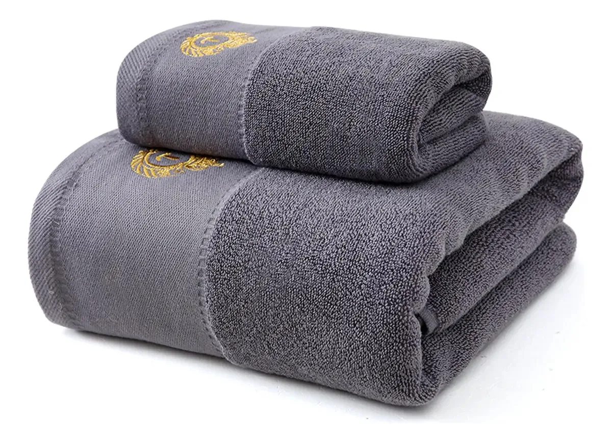 Conjunto de banho completo de 2 peças e toalhas, 100% algodão, cor cinza escuro