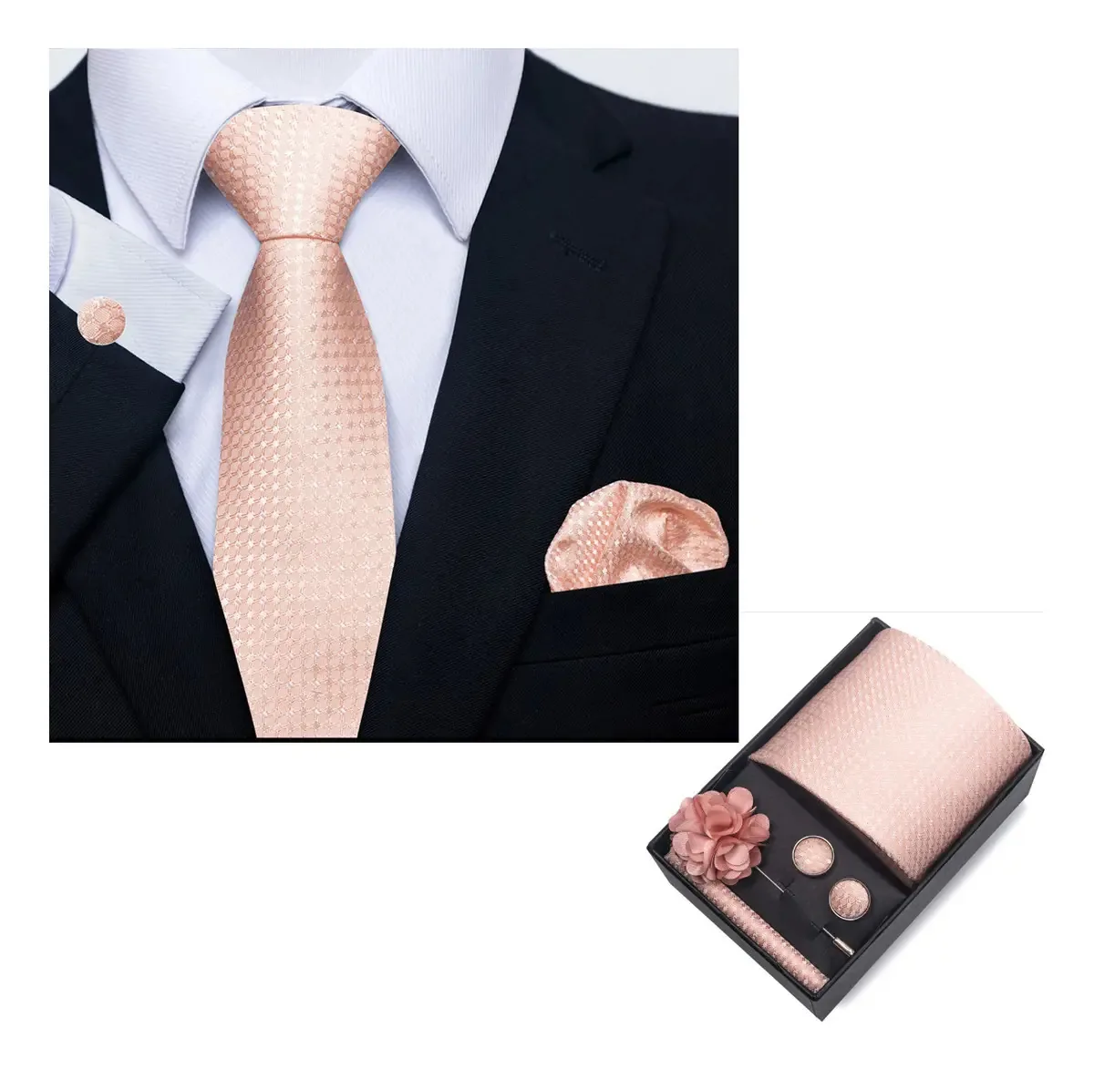 Conjunto de gravatas masculinas, abotoaduras para homens, cor Fb299, design de tecido, gravatas comerciais, comprimento 1,47 m