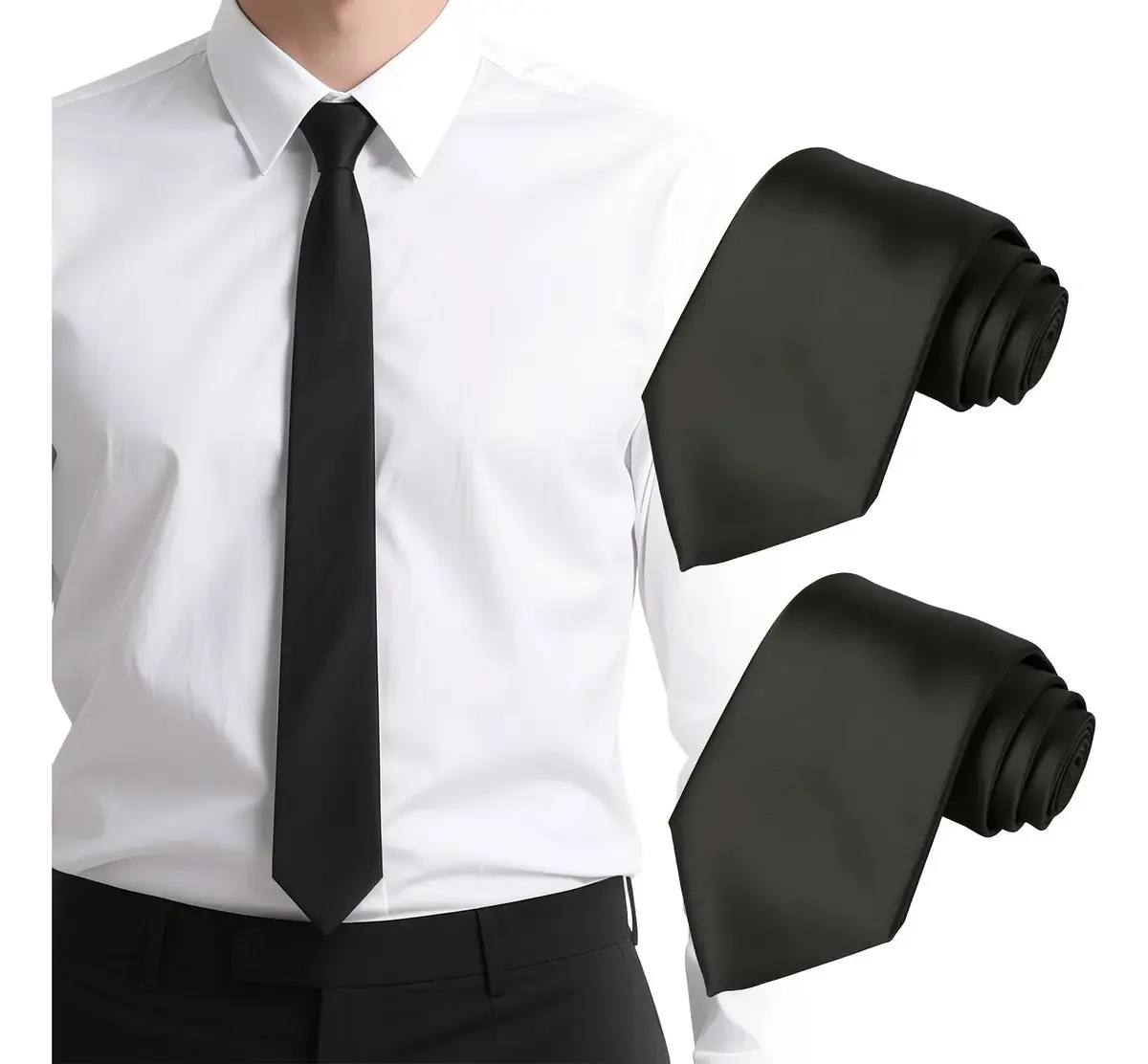 2 peças de gravatas masculinas clássicas, cor sólida, fina, moderna, cor preta