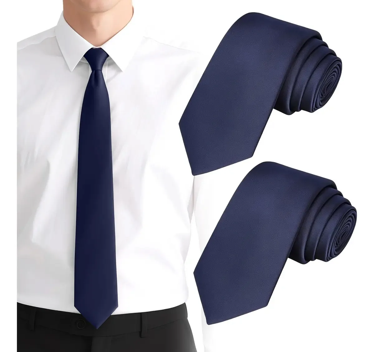 2 peças de gravatas masculinas clássicas de cor sólida, slim fashion, azul escuro