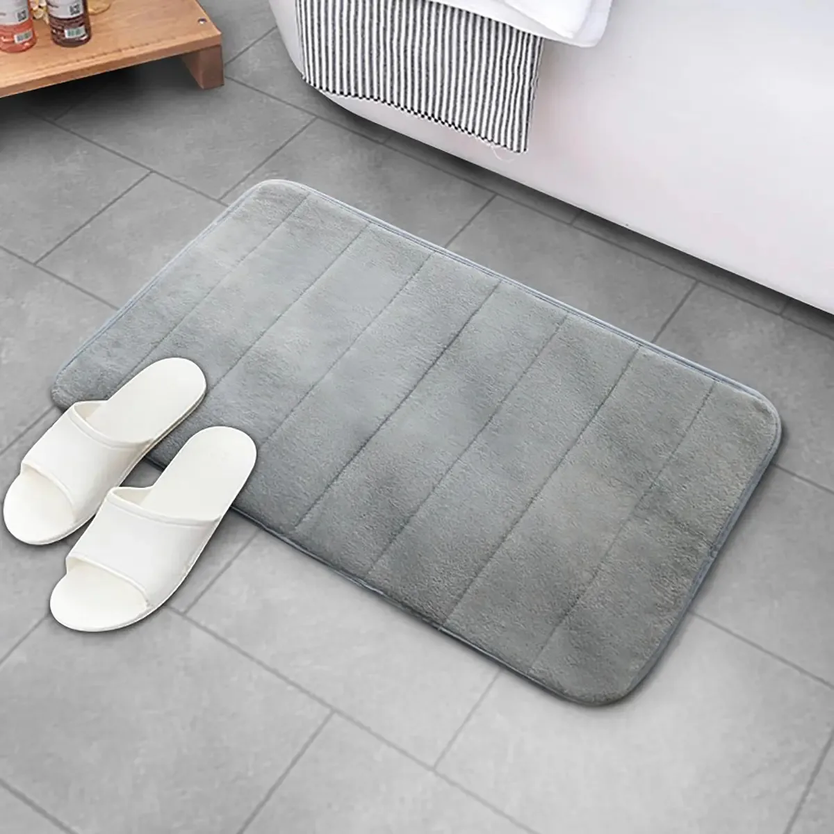 2 peças de tapete de banho antiderrapante absorvente de água cinza coral