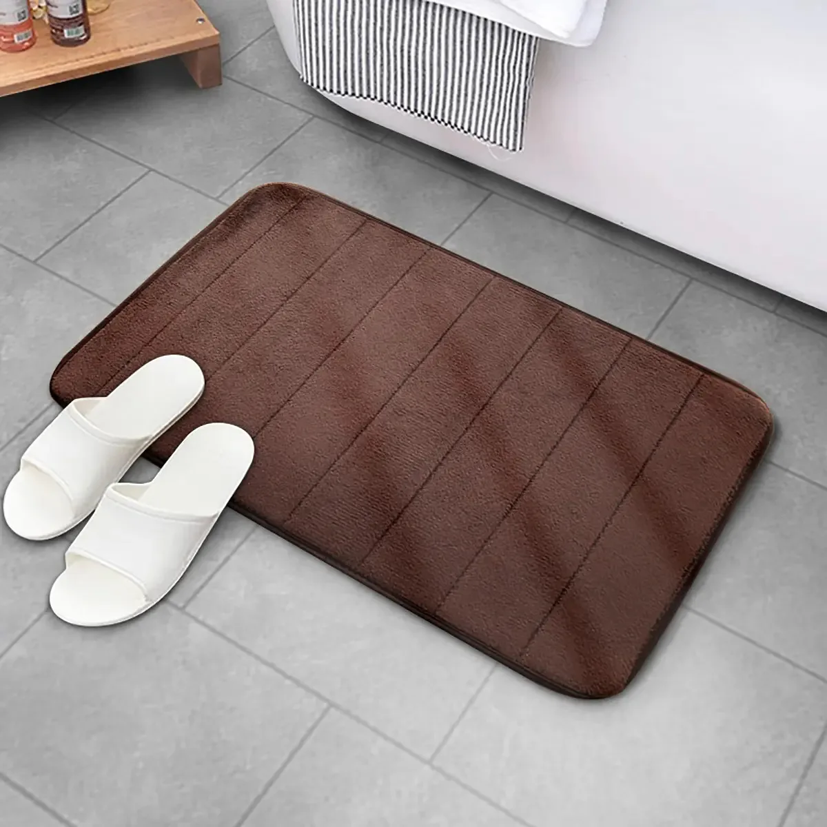 2 peças de tapete de banho antiderrapante absorvente de água marrom de cor coral