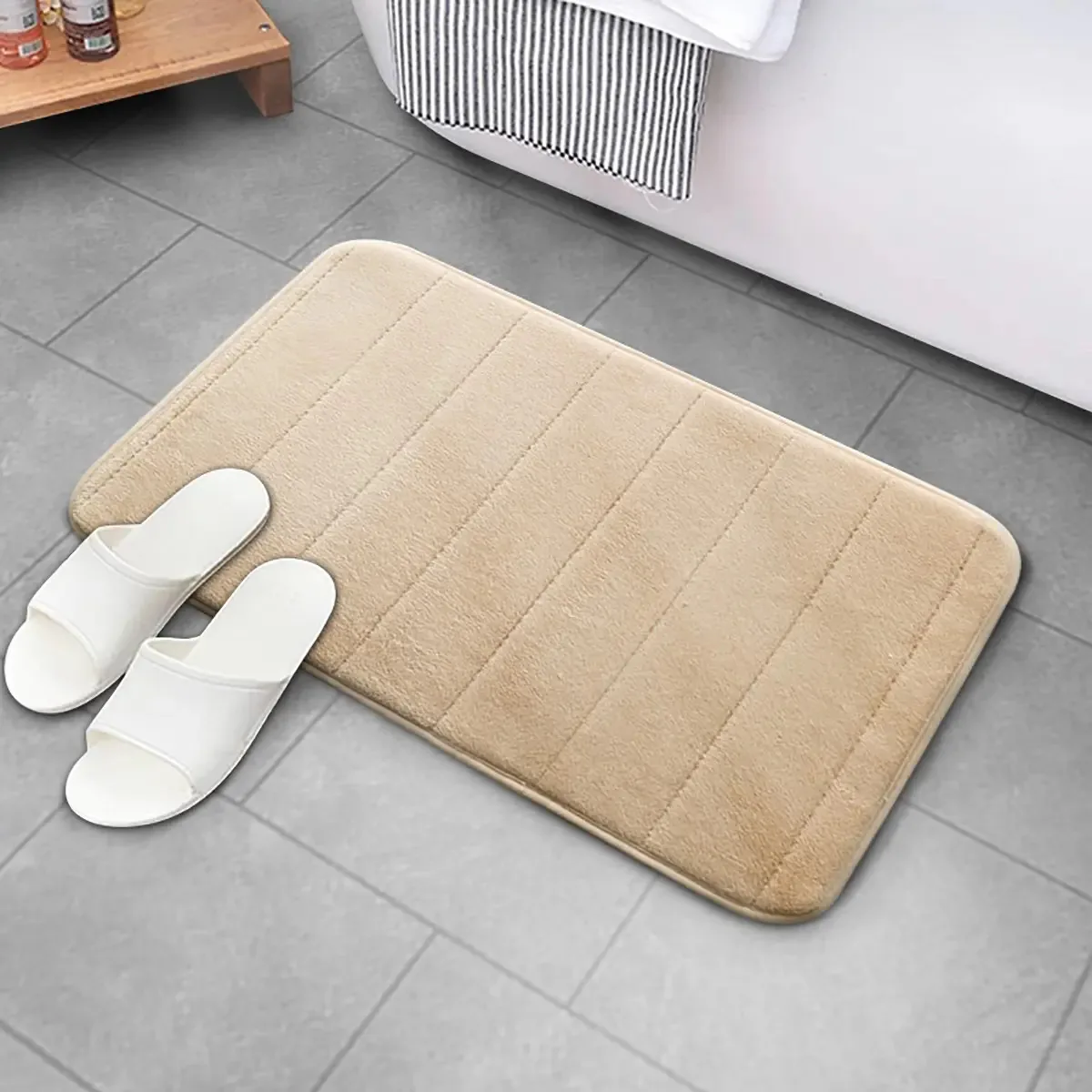 2 peças de tapete de banho antiderrapante absorvente de água coral de cor cáqui