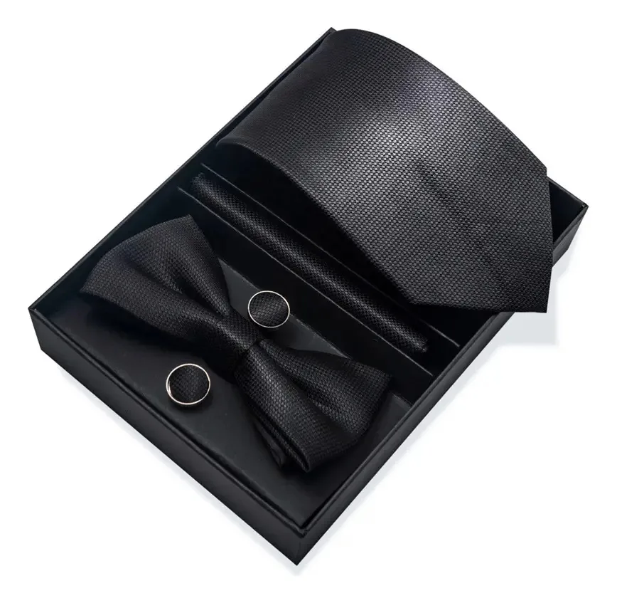 Conjunto de abotoaduras, gravatas, cachecol, caixa de presente masculina de gravata preta