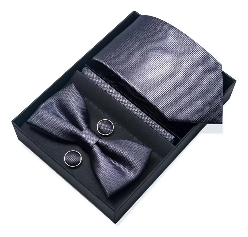 Conjunto de abotoaduras, gravatas, cachecol, caixa de presente masculina com gravata cinza