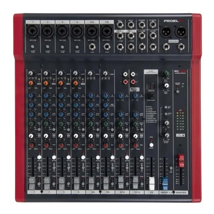 Efeitos do console de som do mixer Proel MQ12USB de 12 canais