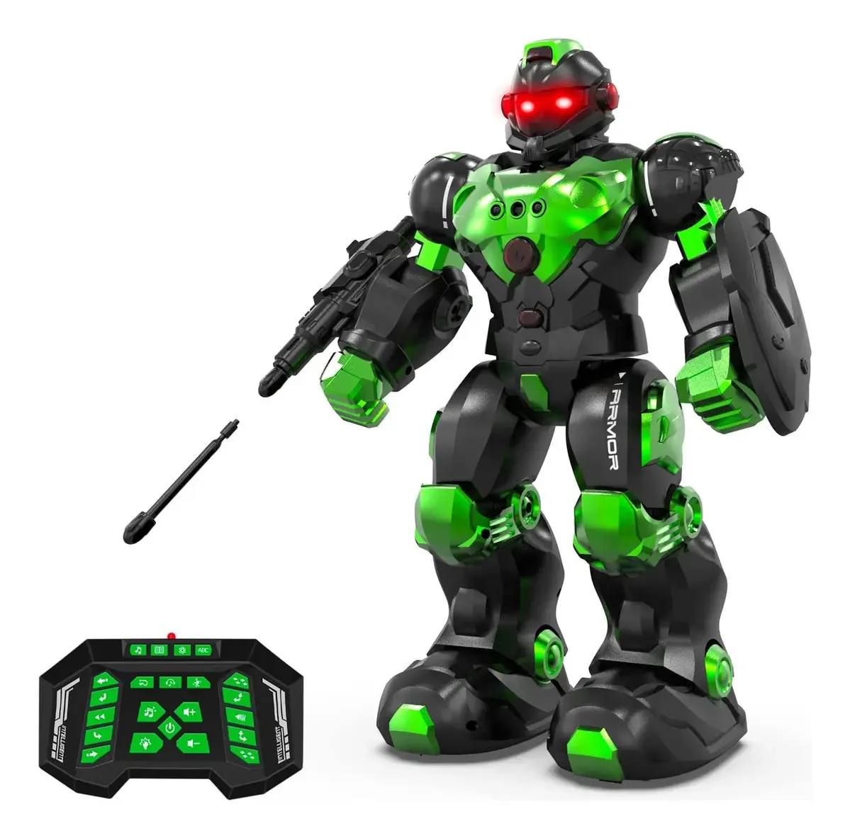 Robô de brinquedo verde programável e de controle remoto