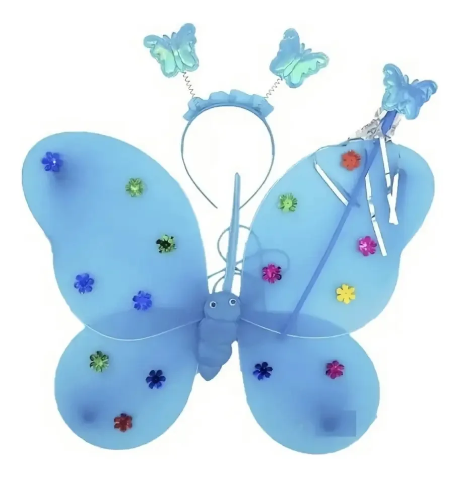Conjunto de asas e bandanas de borboleta azul celeste