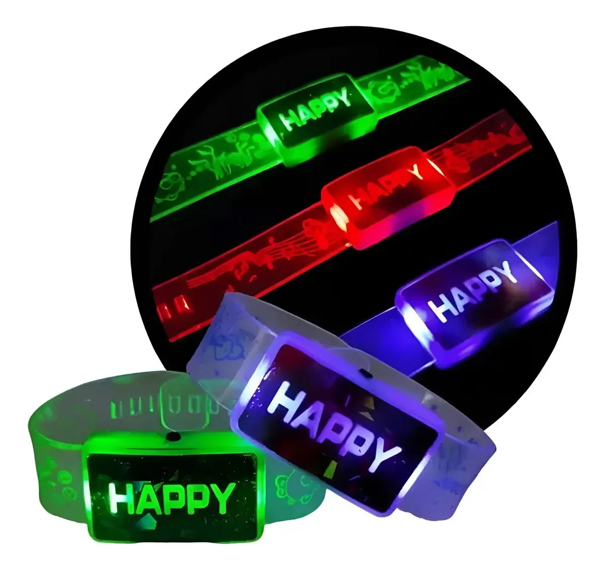 Pulseira Cotillion Luminous Quilmes Happy LED, pacote de pulseiras retangulares sortidas, 2
